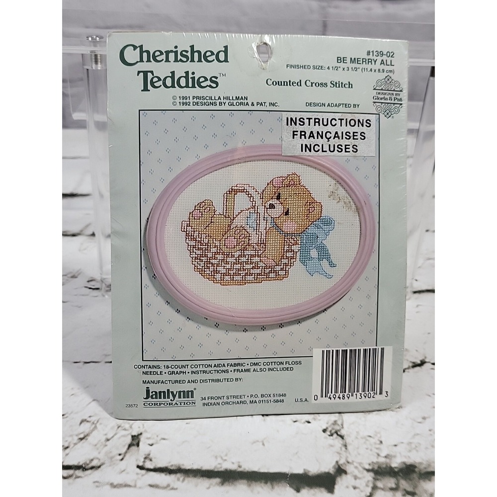 Janlynn Precious Bears "Be Merry‎ All" Counted Cross Stitch Kit w/Pink frame NEW